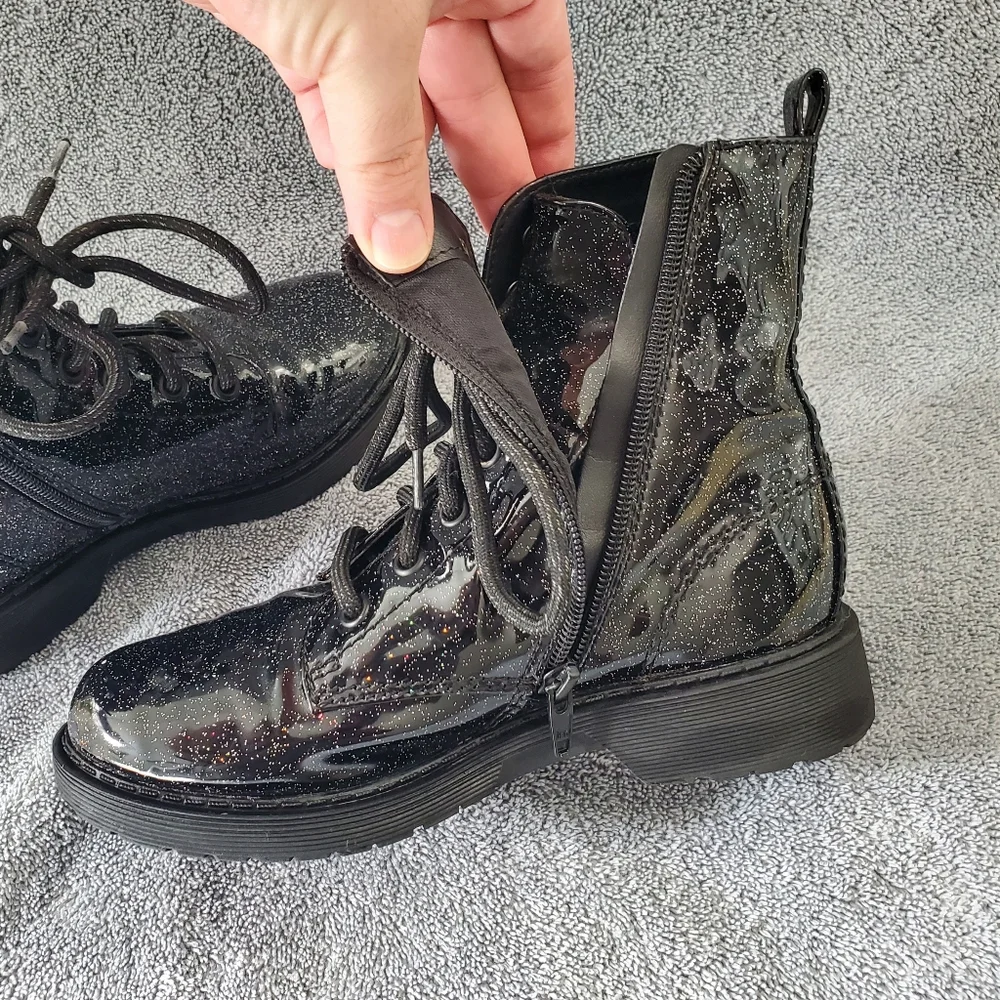 Wonder Nation Black Glitter Moto Boot